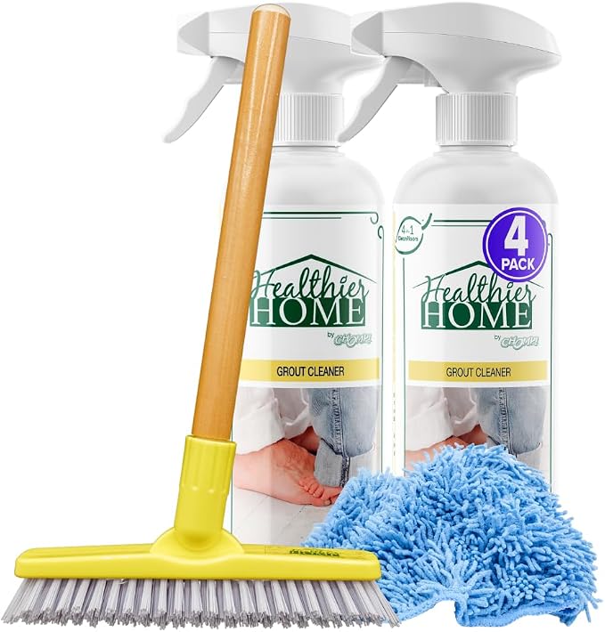 CHOMP! Grout Cleaner Bundle, Includes Grout Brush, Refreshes Grout and Removes Stains on Tile Floors and Bathroom Walls & Kitchens (4 Pack Set)