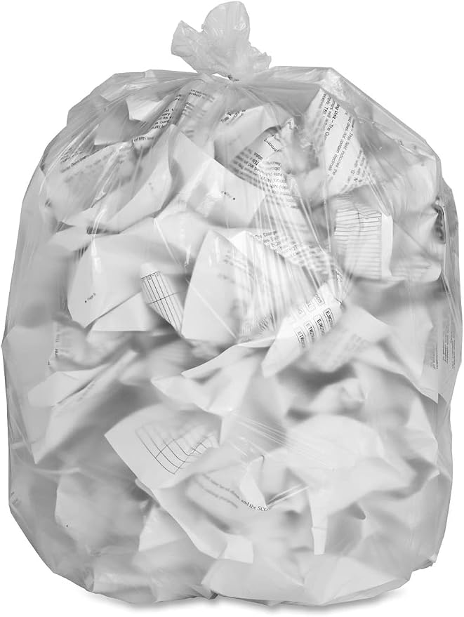 50 Small to Medium 7-8-9-10 Gallon 24" x 24" Clear Garbage Bags - Commercial Waste Basket Trash Bags | Bulk Plastic Bathroom Trash Can Liners | Office Shredder Bags
