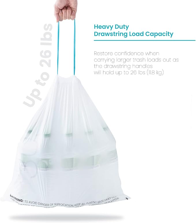 Home Zone Living 2-Pack 8 Gallon Kitchen Trash Bags with Drawstring Handles, Heavy Duty Custom Fit Design for 30 Liter Dual Recycling Liners, Code 30R, 60 Count