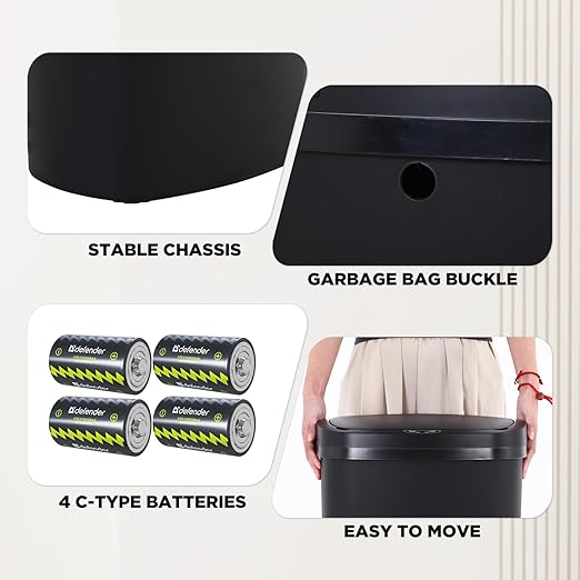 PayLessHere | 13 Gallon Plastic Trash Can | Black | Pack of 1 | Automatic Touchless Lid with Motion Sensor | Kitchen Garbage Can with Waterproof Design | for Home, Office, Bathroom