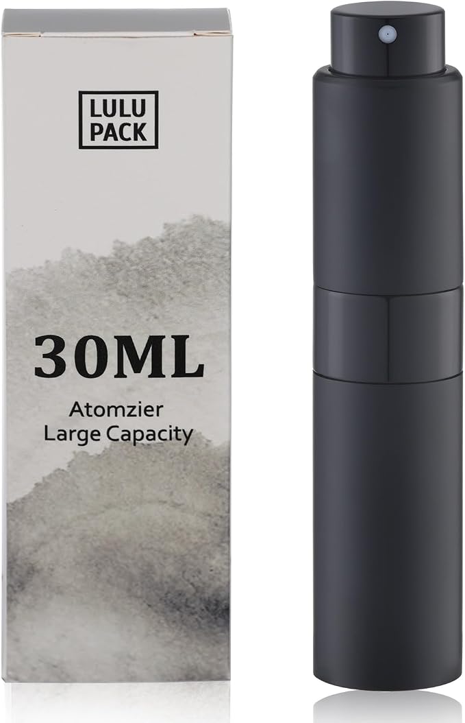 Lulupack 30ml Cologne Travel Bottle, Perfume Spray Atomizer Refillable 1oz | Twist up, empty fragrance sprayer for men, large size, portable, fine mist, TSA friendly, refill small decanter, black