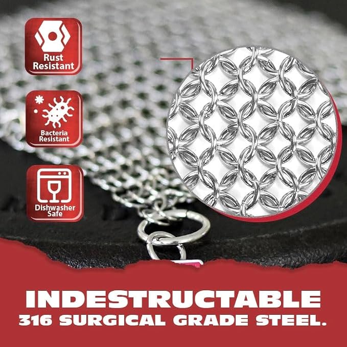 Knapp Made 7"x5" Chainmail Dishcloth - Stainless Steel Cast Iron Scrubber | Replace Your Dirty Sponge. All-purpose Kitchenware Cleaner For Pots, Pans & Cookware - Lasts a Lifetime