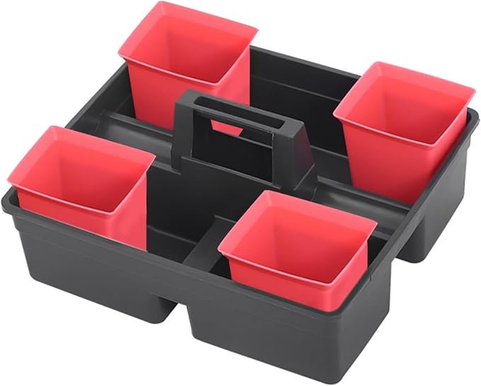 Veemoon Plastic Storage Caddy Organizer Portable Cleaning Bin with Ample Capacity for Tools Supplies for Hotels Bathrooms Red Utility Basket for Housekeeping