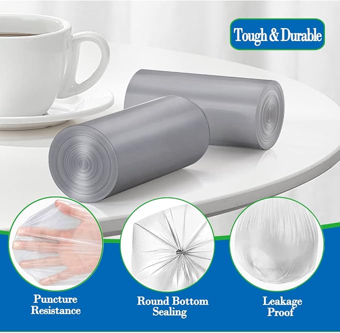 4 gallon Grey trash can liners,Small Garbage Bags 250,Extra Strong 3,4,5 Gal Trash Bag,Fit 10-12-15 liters trash Bin Liners for Home Office Kitchen （Grey 250）