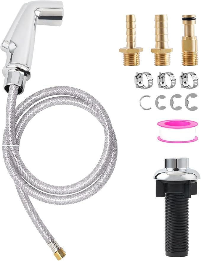 Universal Kitchen Sink Spray Attachment/Hose/Holder Set, Chrome | NSF/ANSI/CAN 372 Certified, Quick Side Connector Compatible with Moen Faucet Sprayer Head, Kitchen Sink Faucet Attachment