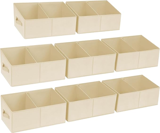 DIMJ Closet Storage Bins, 8 Pack Storage Baskets for Shelves, Foldable Shelf Organizer with Handle, Linen Closet Organizers and Storage for Clothes, Toys, Towel, Books (Beige)
