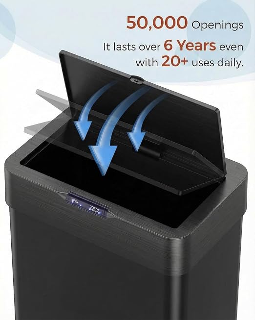 TLSUNNY 18.5 Gallon Motion Sensor Trash Can,Touchless Automatic Garbage Can | Brushed Stainless Steel Smart Bin ,with Bag Holder,Soft Close Lid,for Kitchen,Office,RV,Bedroom,Living Room (Black, 70L)