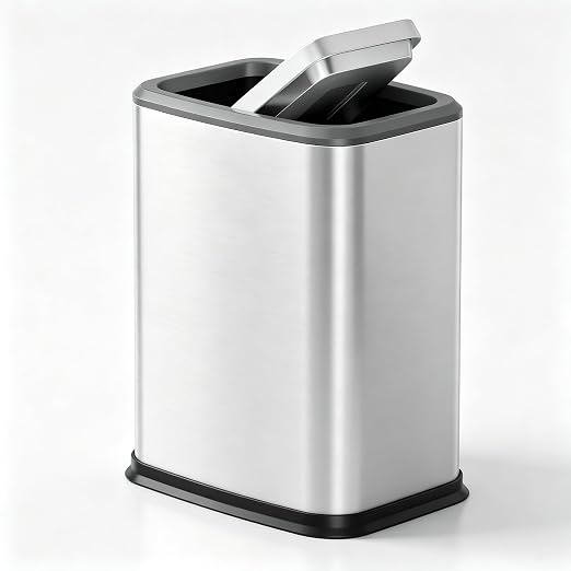 2.1 Gal Slim Bathroom Trash Can with Swing Lid, Rustproof Stainless Steel Small Garbage Can for Narrow Spaces & Toilet Side, Dog Proof Odor Control Waste Basket for Bedroom/Office, Silver