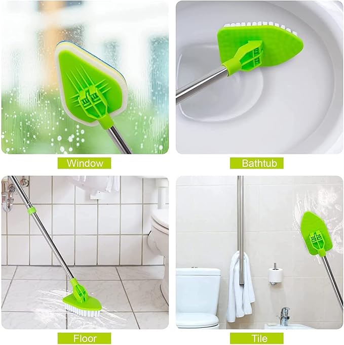 Shower Cleaning Brush with Long Handle, 3 in 1 Tub Tile Scrubber Brush, Adjustable Extendable Multifunctional 180° Rotatable Triangle Cleaning Mop for Cleaning Bathroom Bathtub Floor