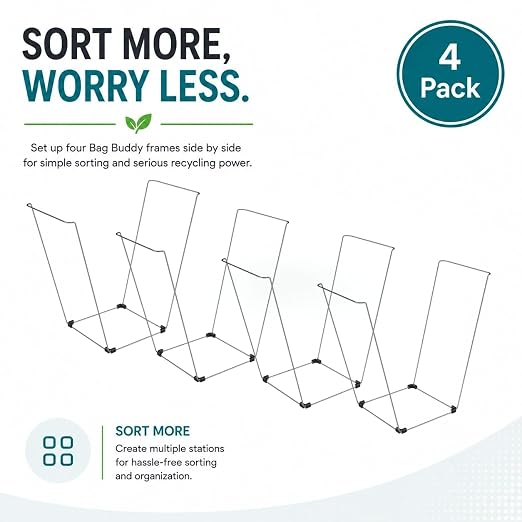 Bag Buddy Bag Holder Stand for 39 to 45 Gallon Trash Bags for Camping, Outdoor Activities, Yard Work, Recycling & Events | Lightweight Portable Waste Frame | Qty 4