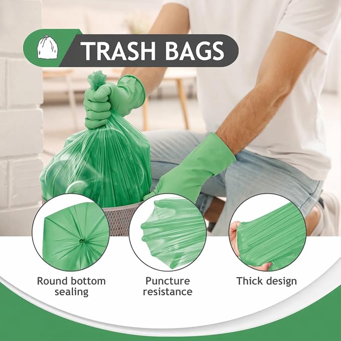 Teivio Small Green Trash Bags 4 Gallon 160 Count Kitchen Garbage Bags | Fit 12-15 Liters,3.5,3.8,4,4.5Gal,Multicolor Mini Plastic Waste Basket Bins Can Liners for Bathroom Office Car dog poop bags