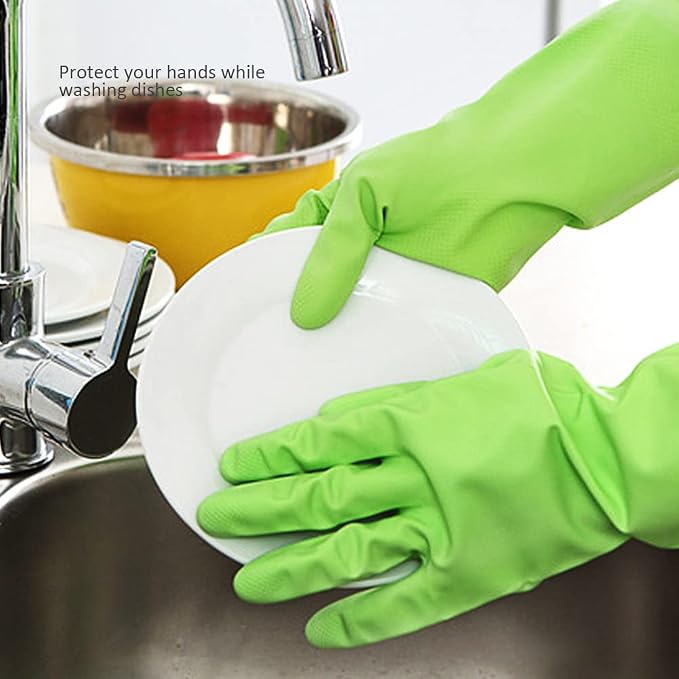 Alimat PluS Dishwashing Gloves Latex Free, Without Liner, 3 Pairs, Medium | Reusable Rubber Gloves with Non Slip Embossed Texture, Waterproof Nitrile Cleaning Gloves for Laundry, Gardening