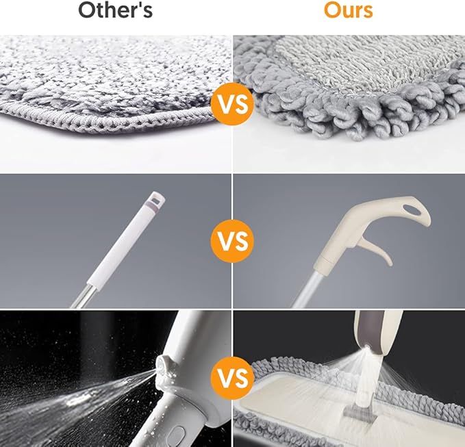 Spray Wet Mops for Floor Cleaning: Hardwood Floor Mop with Sprayer Flat Mop | 3 Washable Reusable Mop Pads for Swiffer PowerMop, 360° Swivel Head, Commercial Dust Dry Mops for Laminate Wood Tiles Vinyl