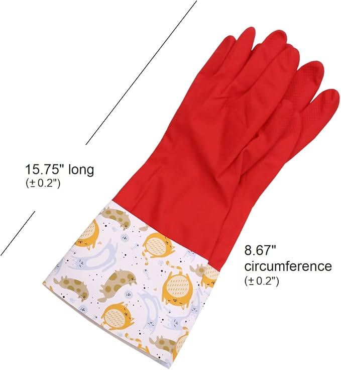 Myungjin Fleece-Lined, Flock Lining, Insulated Medium Cuff, Reusable Waterproof Household Dishwashing Non-Slip Cleaning Latex Rubber Gloves (1 Pair)