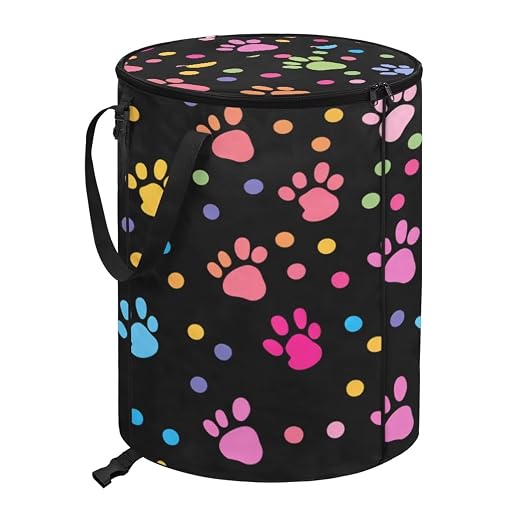Collapsible Trash Can with Lid, Colorful Paw 24 Gallon Camping Trash Can with Handles Waterproof Portable Recycling Bin for Yard Garden Waste Pop-Up Storage Bags for Toys Clothes