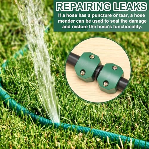 Pangda 2 Pack Garden Hose Mender Repair, Fits 3/8" or 1/2" Garden Hoses, Rust-free Poly Hose Connector with Clamp(Green, Black, Coupling)
