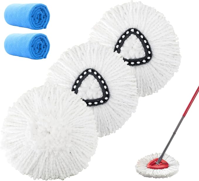 Spin Mop Replacement Heads Microfiber Mop Refills Replace Head Safe for Cleaning All Hard-surfaced Floors (White 3)