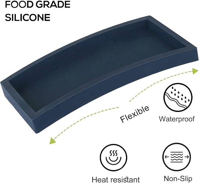 Silicone Bathroom Vanity Tray Dish Soap Holder Sink Organizer, Dark Blue | Large, Thickened Silicone, Easy to Clean, Waterproof, Non-Slip, for Countertop, Kitchen, Bedroom, Dresser