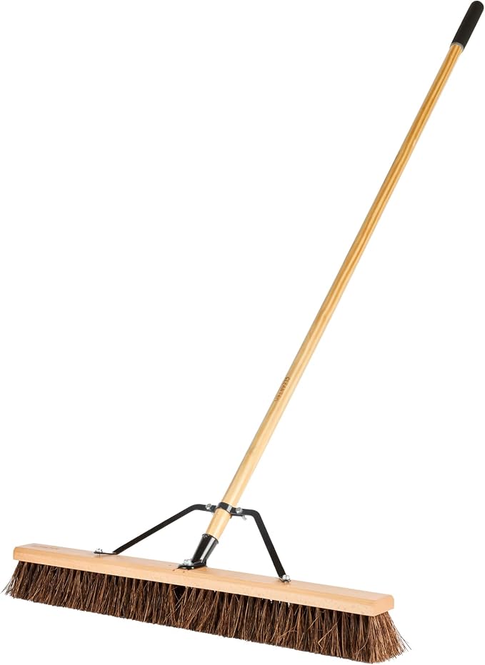 Restaurantware-Clean Tek Professional 30 Inch Push Broom, 1 Heavy-Duty Broom with 60â€ Handle - Palmyra Bristles, Use Indoor and Outdoor, Wooden, Commercial Use, for Deck, Driveway, Garage, Patio