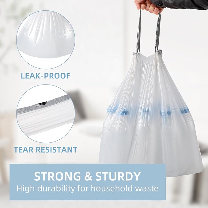 1.2 Gallon Trash Bags, 100 Count White Trash Bags Drawstring Small Garbage Bags Thick Pre-separated Unscented Trash Can Liners for Bathroom Office Kitchen Bedroom Home