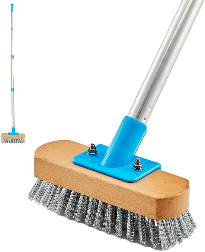 YONILL Stainless Steel Deck Scrub Brush with 60" Long Handle for Concrete | Heavy Duty Floor Scrubber Brush, Moss Remover Wire Cleaning Brushes for Rough Surface, Concrete Floor, Patio, Garden, Garage