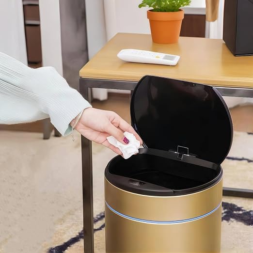 Smart Trash Can, Sensor Opening and Closing (1, Gold) | Automatic Trash Can for Living Room, Bedroom, Kitchen and Bathroom