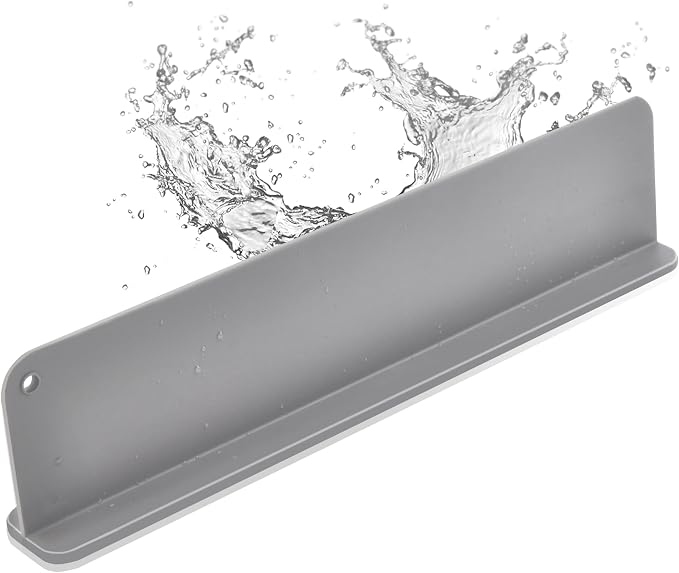 Mofason Silicone Sink Splash Guard for Kitchen Sink Water Splash Guard Grey | 17.3"x4.1" in splash guard for kitchen counter sink area behind faucet with suction cup, sink backsplash guard for front edge