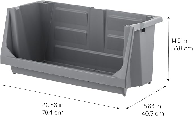 IRIS USA Jumbo Open Front Storage Bin, Gray | Organize tools, hardware, sporting goods, and household items with durable construction and space-saving vertical storage