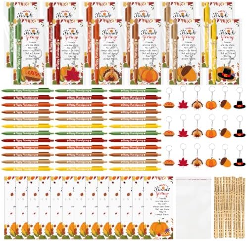 ANGOLIO Friendsgiving Party Favors Bulk, 30 Sets Fall Thanksgiving Gifts | Thank You Gift Set Include Ballpoint Pens Bookmarks Keychains, Friends Coworkers Students Party Supplies, Classroom Rewards