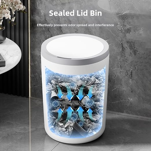 Automatic Smart Trash Can Sensor Motion Can with Lid for Bathroom Kitchen | Motion-sensing lid auto-opens within 11.8 inches, closes after 6s. Sealed odor block, low power, fit apartment hotel office.