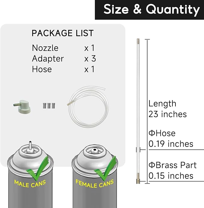 Aerosol Can Extension Side Spray Nozzle Set, 23In Hose, Adapter, Work with Male & Female Caps or Valves, Fits for Rust Corrosion Fluid Film Protection Aerosol Can