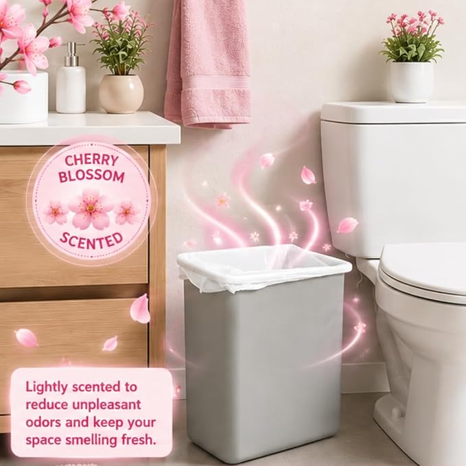 2.6 Gallon Scented Trash Bags with Handles (300 Bags) Small Bathroom Garbage Bags Wastebasket Can Liners for Home Office Bins (Cherry Blossom, 300 ct.)