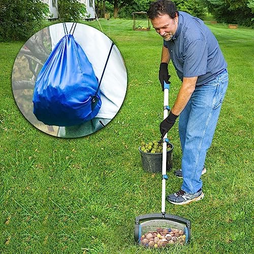 Zozen Nut Gatherer,Walnut Picker Upper,Side Opening Dump,1.5 Gallon | Telescopic Handle, 3/4''-2''Objects Size, Nut Roller Also Apply to Pecan, Hickory Nuts, Chestnuts, Buckeyes, Golf, Butternuts