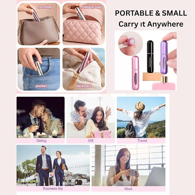 4 Pcs Refillable Perfume Atomizer, Travel Perfume Bottle Refillable and Leak-Proof, Portable Empty Cologne Atomizer, Mini Refillable Perfume Bottle for Pocket, Easy to Refill Decant Sprayer (10 ml)