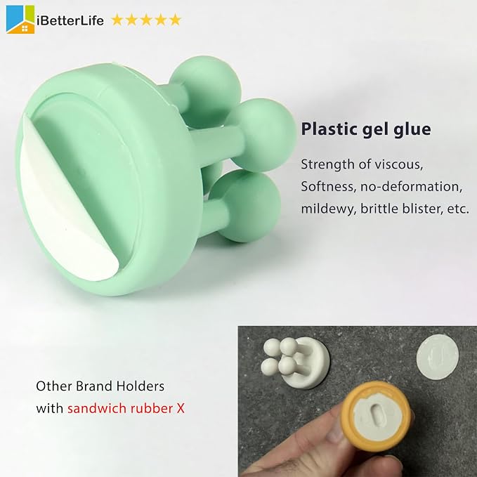 iBetterLife Silicone Toothbrush Holders for Bathrooms - 6Pcs Razor Holder for Shower Wall Mounted Self Adhesive Multifunctional Cute Hook for Kids Hanging Tooth Brush for Kitchen Living Room Office