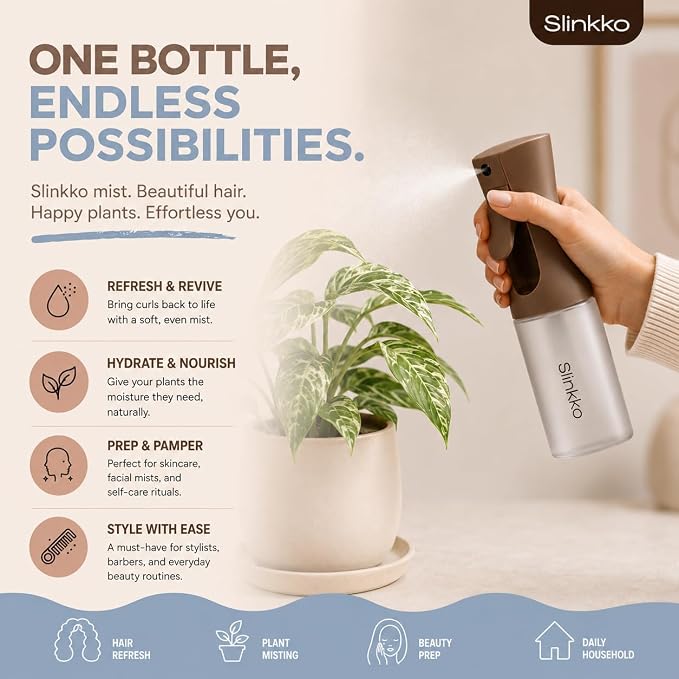 Mist Continuous Spray Bottle 150ml, Smoked Cocoa | Ultra Fine Continuous Mist, Leak Resistant, Refillable, For Styling, Plants & Cleaning, Ergonomic Design