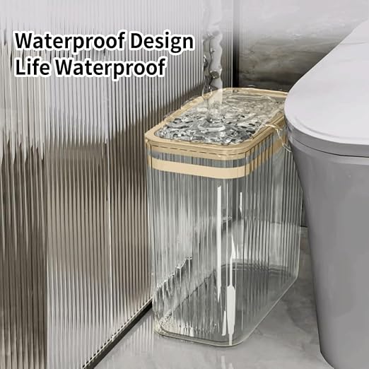 Bathroom Trash Can with Lid3.5 Gallon Garbage Can，for Bedroom, Office, Plastic Slim Waste Basket with Press Top Lid, 15l Clear Trash Bin for Home Slim Trash Bin Clear, Kitchen(Transparent)