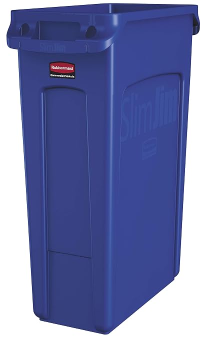 Rubbermaid Commercial Products Slim Jim Trash/Garbage Can with Venting Channels, 23-Gallon, Blue, for Kitchen/Office/Workspace