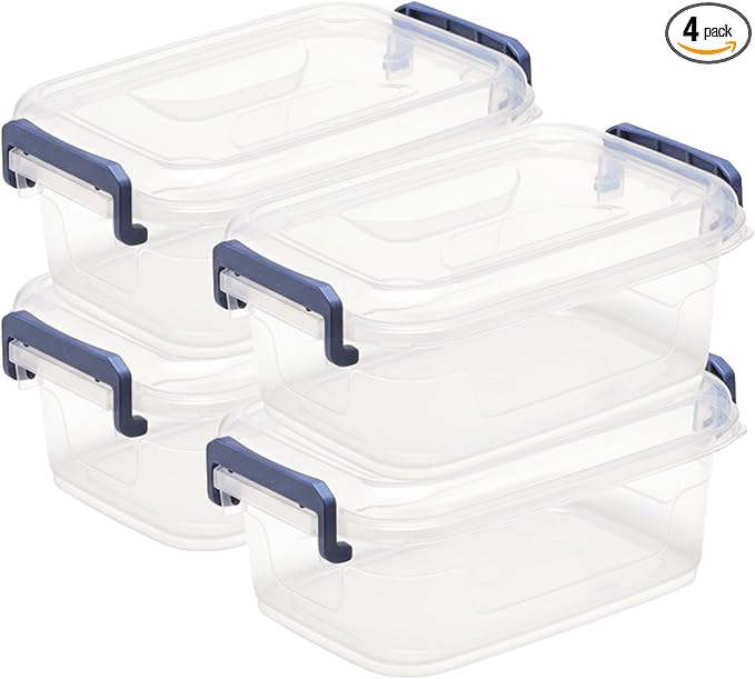 Tribello Plastic Small Storage Bins with Lids, Clear Stackable Storage Containers 2.5Q - 4 Pack