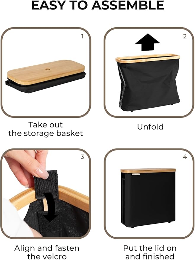 StorageWorks Toilet Paper Storage Basket with Bamboo Lid & Window | See Rolls at a Glance with Clear Window, Holds 16 Regular or 12 Mega Rolls for Bathroom Toilet Paper Storage, Black