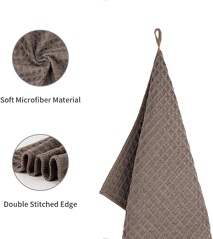 watchget 10 Pack Microfiber Espresso Barista Cleaning Towels, Light Brown | Professional 12"x12" Lint-free Rags;Waffle Weave;Highly Absorbent Cleaning Towels for Espresso Steam Wands&Coffee Counters