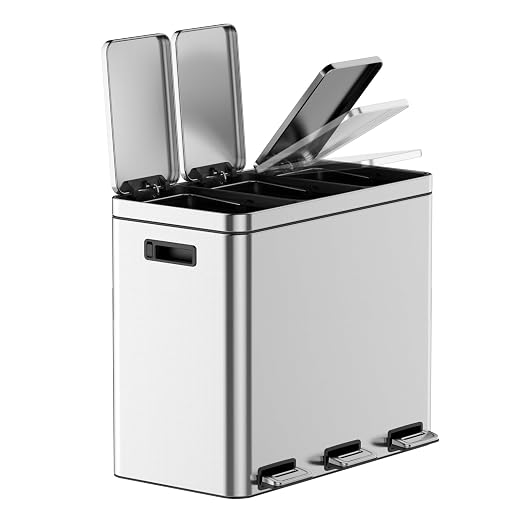 TrailBlaze Trash Can with Lids, 60L/16 Gal 3 Compartments Pedal Stainless Steel Kitchen Recyclingtrash Bin with Odor Seal， Removable Buckets, for Office Home Kitchen Garbage Can Trash Bin