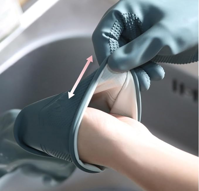 Myungjin 2 Pairs Reusable Rubber Gloves, Waterproof, Non-Slip Honeycomb Grip, Wide Sleeve Fit, for Dishwashing