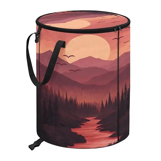 Sunset Outdoor Trash Can with Lid 20+ Gallon Collapsable Trash Can for Camping Waterproof Garbage Bags for Car, RV's, Bedroom, Yard Storage Bin