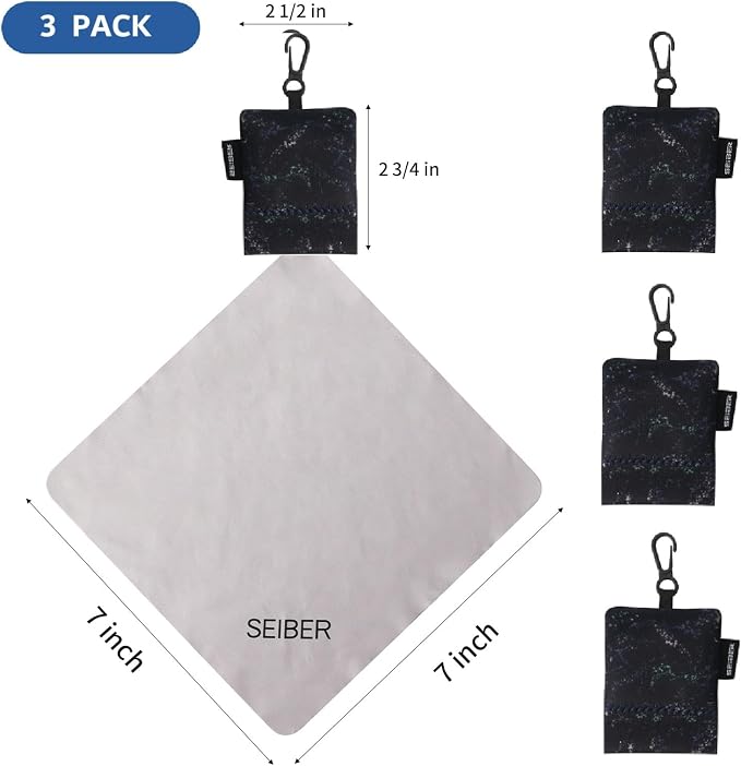 SEIBER Microfiber Eyeglass Cleaning Cloth,With Neoprene Pouch, 3p,Camo Dark | 7x7 inch Cloth For Glasses, Laptop,Camera,Screen,Self-Closing Bottom