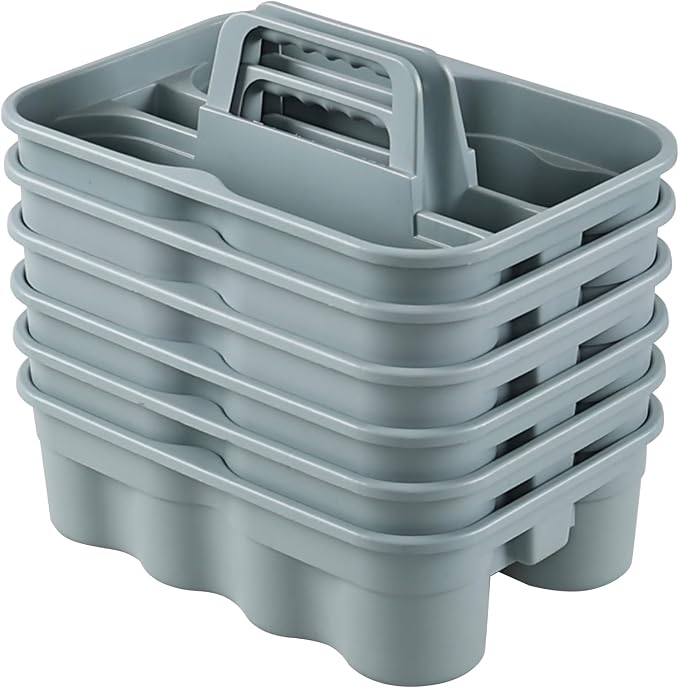 Plastic Shower Caddy Tote, 6-Pack Portable Storage Basket | Caddy Basket with Handle, Multipurpose Organizer for Bathroom, Dorm, Cleaning Supplies, Tools, Lightweight Plastic Trays