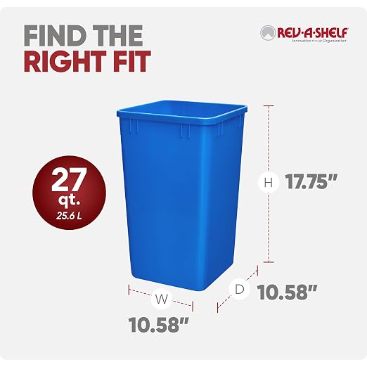 Rev-A-Shelf 27 qt Polymer Replacement Waste Container for Rev-A-Shelf Pullouts, Kitchen Cabinet Trash Can Recycle Bin, RV-1024-22-2, Blue, (2-Pack)