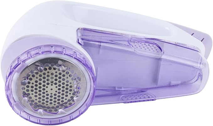 Fabric Shaver & Lint Remover for Clothes and Furniture, Electric Fuzz Remover for Sweaters, Couch, Upholstery and Blankets, AA Battery Operated Defuzzer Removes Pilling and Lint (White+Purple)