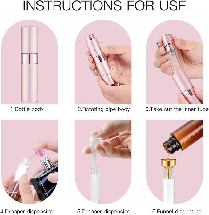 Tekson Travel Perfume Atomizer Refillable, 8ml Spray Bottle, Pink&Gold | Mini size cologne sprayer, empty fragrance container, fine mist, twist up, leak-proof, portable, for men & women, TSA