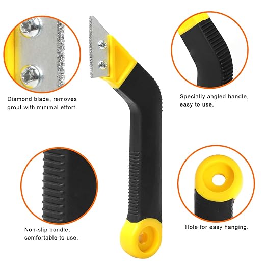 Coitak Tile Grout Saw Grout Removal Tool with 3 Pieces Extra Blades, Yellow | 3 Pieces Extra Blades Replacement, Grout Removal Tool, Tile Cleaning, Ergonomic Handle